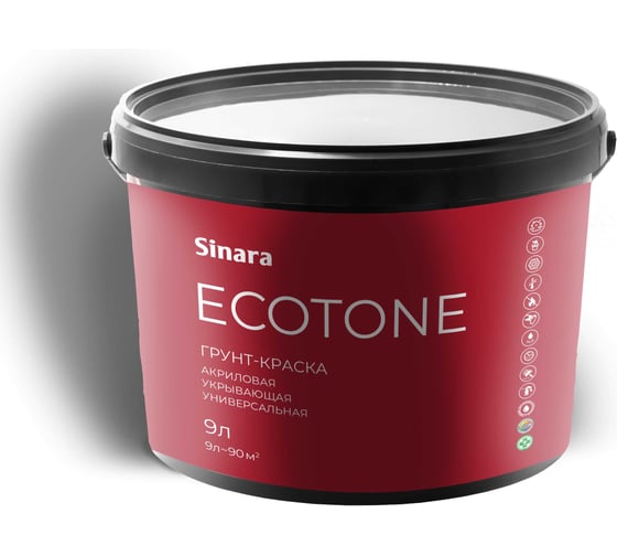 Грунт-краска акриловая Sinara ECOTONE белая матовая, 9л SP 139