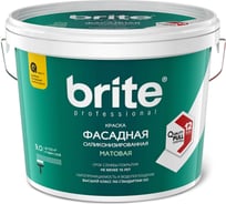 Фасадная краска с силиконом BRITE PROFESSIONAL долговечная, атмосферостойкая, матовая, белая (База А), ведро 9 л О02230