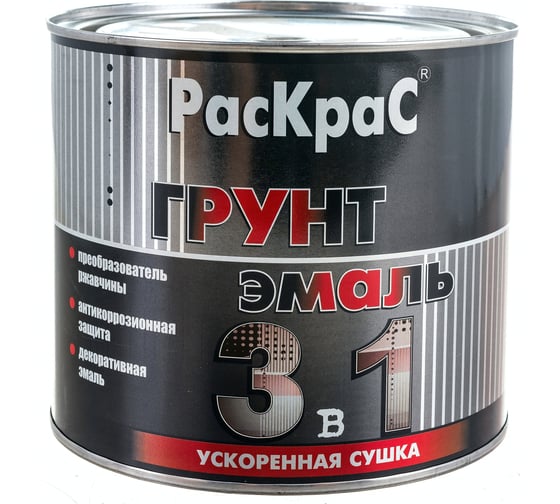 Грунт-эмаль 3 в 1 РасКрас (черная; банка 1.9 кг) 4690417021123