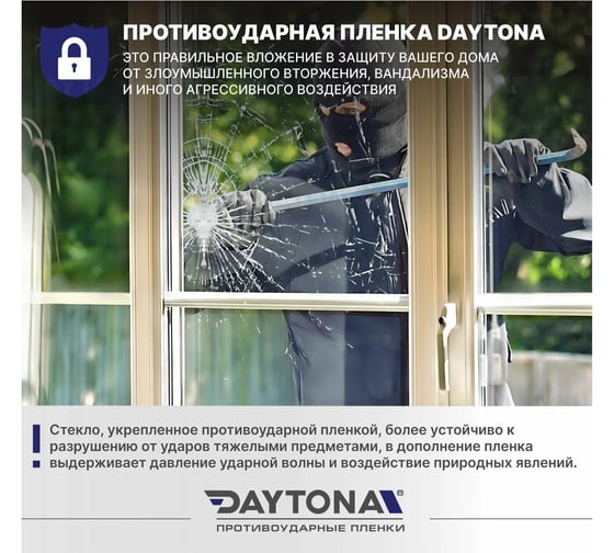 Защитная бронированная пленка на окна Daytona прозрачная 4 mil (10м х 0.75м), декоративная для дома MP1207075100