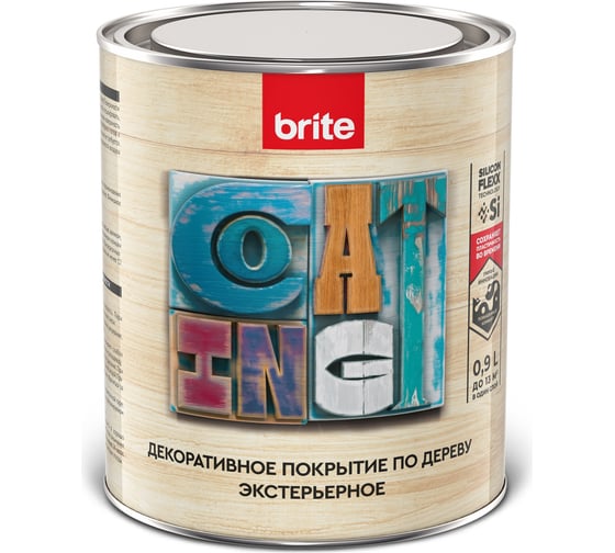 Декоративное покрытие по дереву BRITE FLEXX экстерьерное беленый дуб, банка 0,9 л 212453