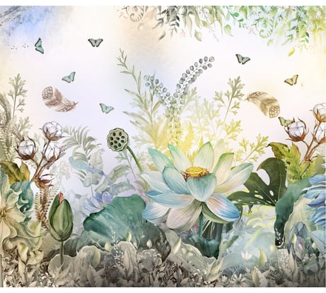 Фотообои Dekor Vinil Акварельные цветы и бабочки 300х260 см 8188_dv