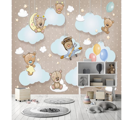 Фотообои Dekor Vinil Мишки на облаках на бежевом фоне 300х260 см 8183dv