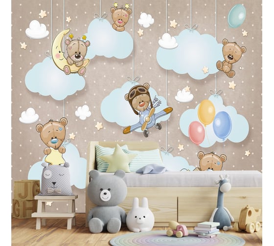 Фотообои Dekor Vinil Мишки на облаках на бежевом фоне 300х260 см 8183dv
