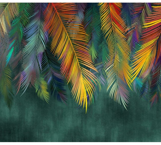 Фотообои Dekor Vinil Разноцветные листья пальмы на зеленом фоне 300х260 см 8142dv 1