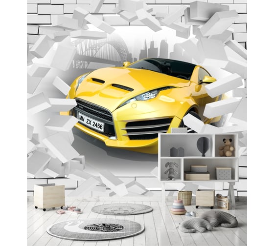 Фотообои Dekor Vinil Желтая машина с эффектом 3D 300х260 см 7775dv