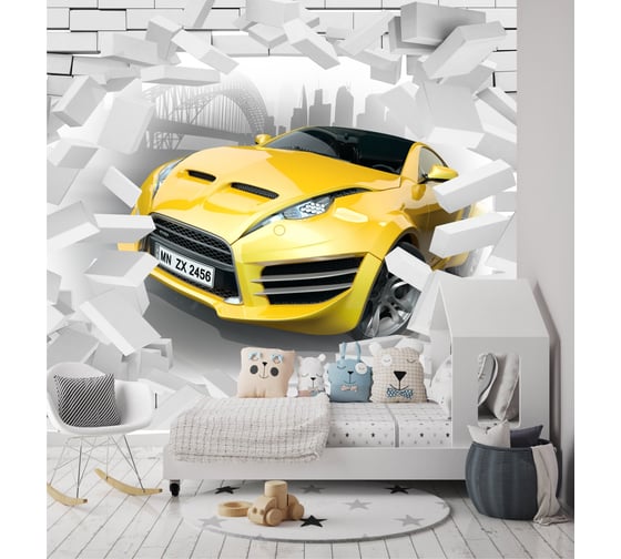 Фотообои Dekor Vinil Желтая машина с эффектом 3D 300х260 см 7775dv