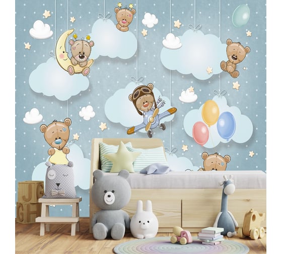 Фотообои Dekor Vinil Мишки на облаках на голубом фоне 300х260 см 7828dv