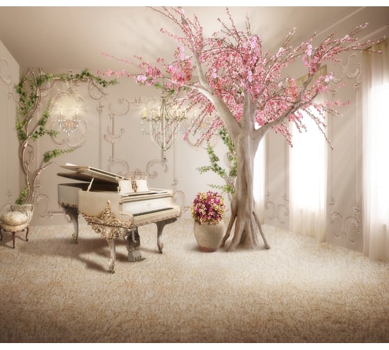 Фотообои Dekor Vinil 3D Комната с деревом и роялем 300х260 см 7042dv