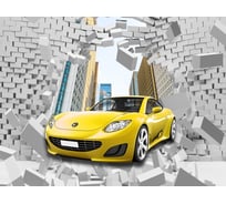 Фотообои Dekor Vinil Желтый автомобиль на фоне города с эффектом 3D 300х260 см 7822dv