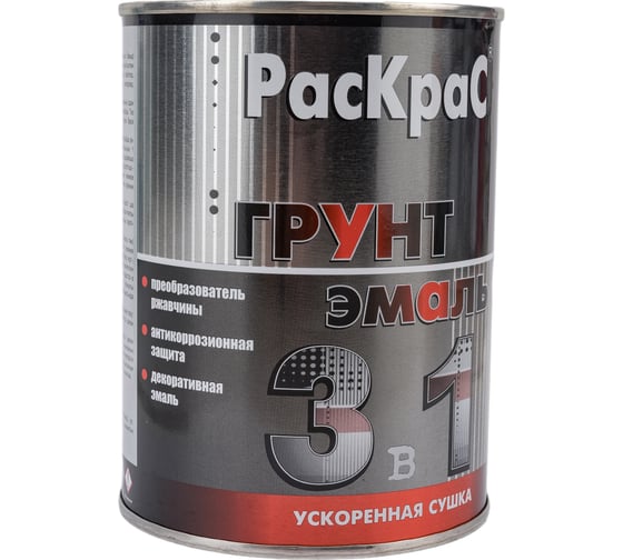 Грунт-эмаль РасКрас 3 в 1, RAL 6005 темно-зеленый, банка 0,9 кг 4690417023592