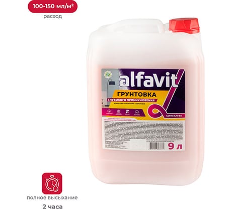 Грунтовка глубокого проникновения ALFAVIT серия Альфа для наружных и внутренних работ, 9 л 129827