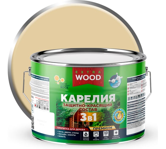 Защитно-красящий состав 3в1 для древесины FARBITEX Карелия Ваниль, 9 л, WOOD EXTRA 4300016979 1