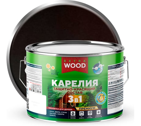 Защитно-красящий состав Farbitex 3в1 для древесины Карелия Палисандр (9 л) WOOD 4300016989