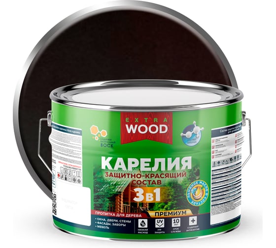 Защитно-красящий состав Farbitex 3в1 для древесины Карелия Палисандр (9 л) WOOD 4300016989 1