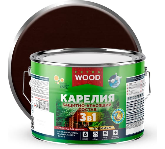 Защитно-красящий состав Farbitex 3в1 для древесины Карелия Орех (9 л) WOOD EXTR 4300016988 1