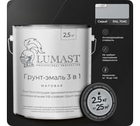 Грунт-эмаль 3 в 1 по ржавчине Lumast professional protection матовая, серая 2.5 кг 288M2K5-7040