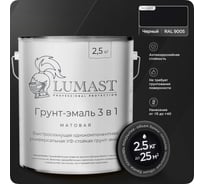 Грунт-эмаль 3 в 1 по ржавчине Lumast professional protection матовая, черная 2.5 кг 288M2K5-9005