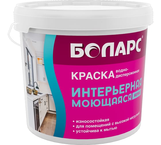 Краска интерьерная моющаяся БОЛАРС (2100 белая) 15 кг 00000049333 1