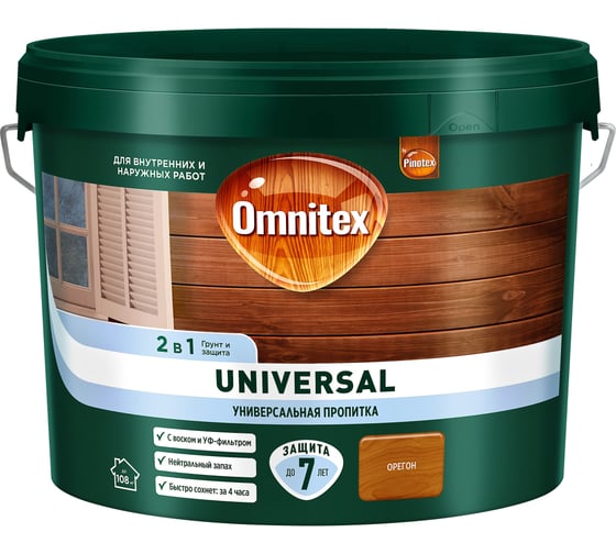 Пропитка Omnitex by Pinotex Universal 2 в 1 Орегон, 9л 50035529 1