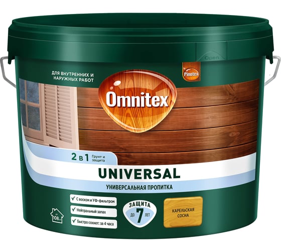 Пропитка Omnitex by Pinotex Universal 2 в 1 Карельская сосна, 9л 50035526 1