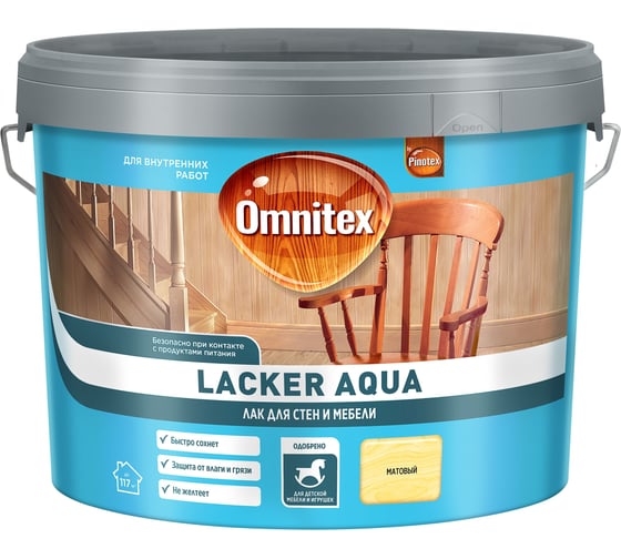 Лак Omnitex by Pinotex Lacker Aqua10, матовый, 9л 50035137 1