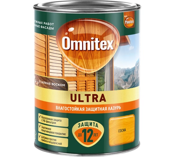 Влагостойкая лазурь Omnitex by Pinotex Ultra Сосна 0,9л 50035912 1