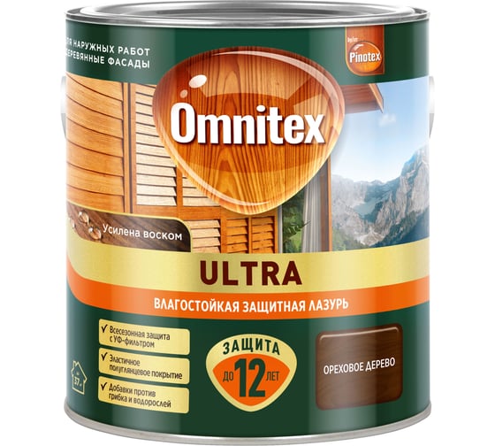Влагостойкая лазурь Omnitex by Pinotex Ultra Ореховое дерево 2,5л 50035813 1