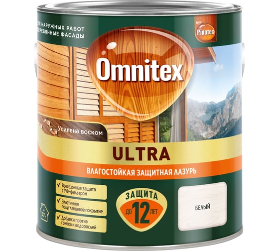 Влагостойкая лазурь Omnitex by Pinotex Ultra Белый 2,5л 50035856 1