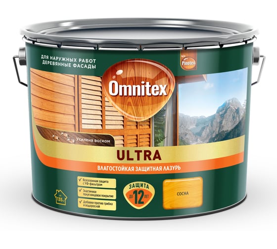 Влагостойкая лазурь Omnitex by Pinotex Ultra Сосна 9л 50035910 1