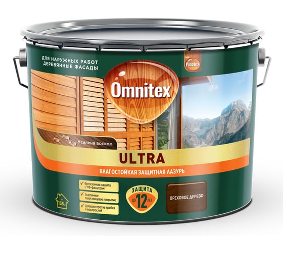 Влагостойкая лазурь Omnitex by Pinotex Ultra Ореховое дерево 9л 50035812 1