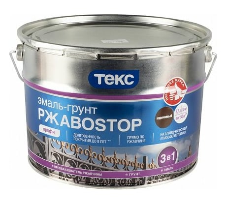 Грунт-эмаль по ржавчине 3 в 1 ТЕКС Ржавоstop (коричневая; 10 кг) 135368