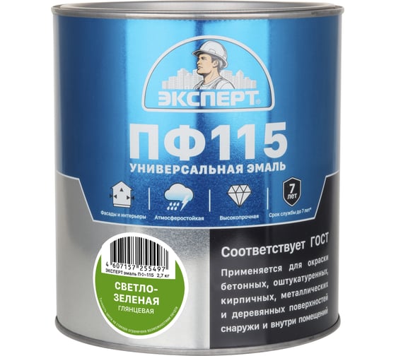 Эмаль ЭКСПЕРТ ПФ-115 глянцевая, светло-зеленая, 2.7 кг 28404