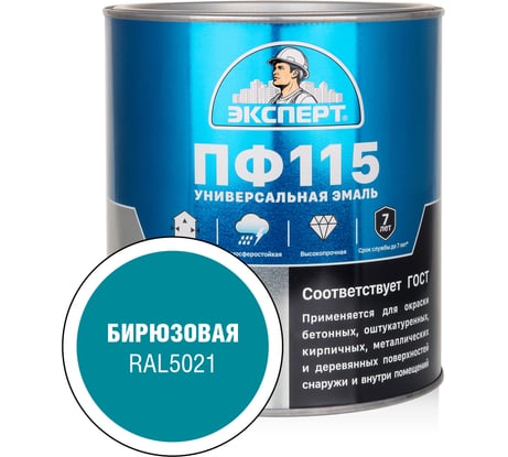 Эмаль ЭКСПЕРТ ПФ-115 глянцевая, бирюзовая, RAL 5021 2.7 кг 34062