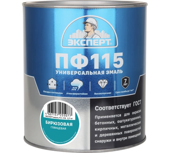 Эмаль ЭКСПЕРТ ПФ-115 глянцевая, бирюзовая, 2.7 кг 28388