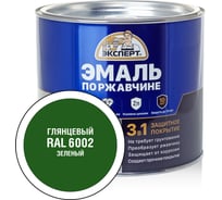 Эмаль ЭКСПЕРТ по ржавчине 3 в 1 глянцевая, зеленый RAL 6002, 1.8 кг 28255