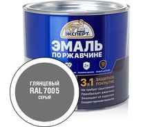 Эмаль ЭКСПЕРТ по ржавчине 3 в 1 глянцевая, серый RAL 7005, 1.8 кг 28268