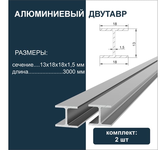 Двутавр алюминиевый ДИАЛ 3000 х 13 х 18 х 18 х 1,5мм 2 штуки в комплекте 4687207099370 1