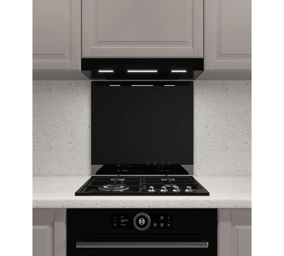 Защитный экран Normand 600х500х4 мм, RAL 9005, из закаленного стекла, на кухонный фартук, для плиты от брызг, 134-306 1