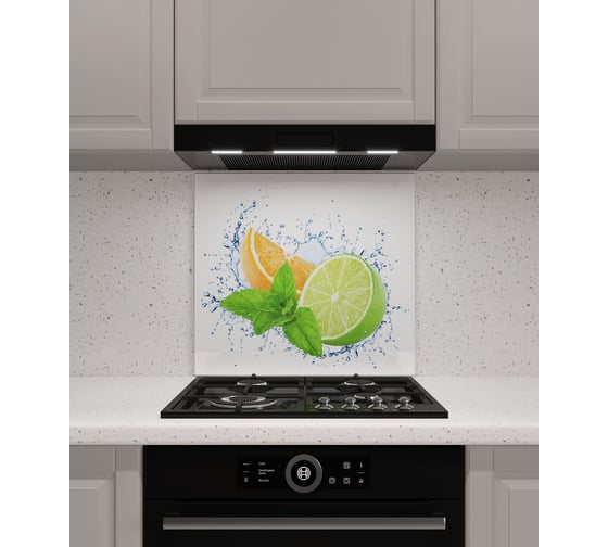 Защитный экран Normand 600х500х4 мм, рис. 4, из закаленного стекла на кухонный фартук для плиты от брызг с фотопечатью 134-375 1