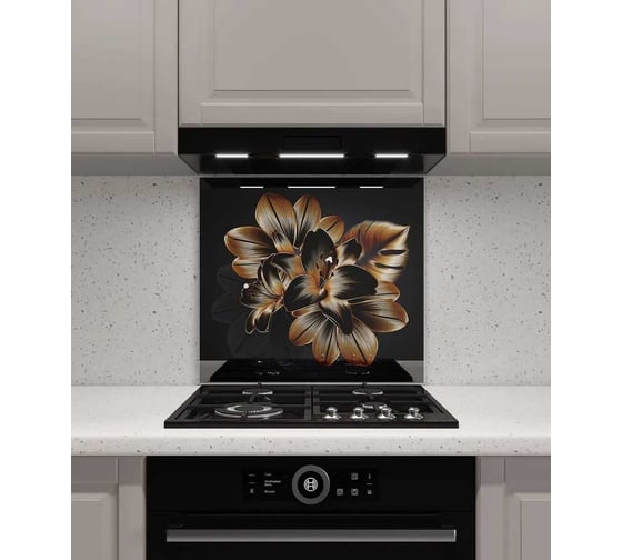 Защитный экран Normand 700х500х4 мм, рис. 27, из закаленного стекла, на кухонный фартук, для плиты от брызг, с фотопечатью 134-900 1