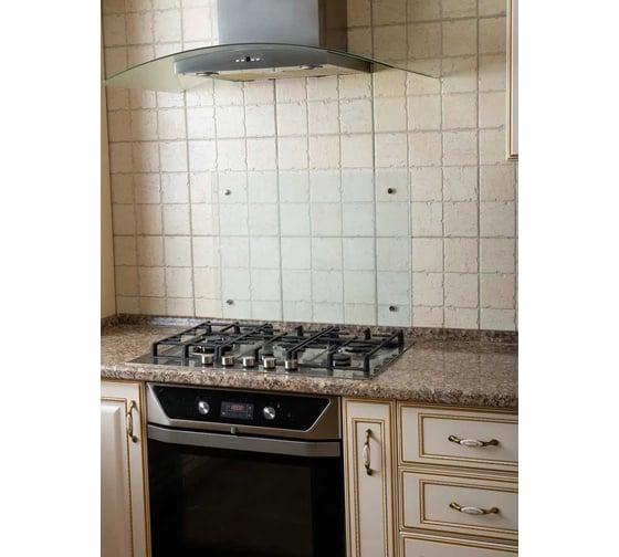 Защитный экран Normand 600х500х4 мм, матовый белый, из закаленного стекла на кухонный фартук для плиты от брызг 342-691 1