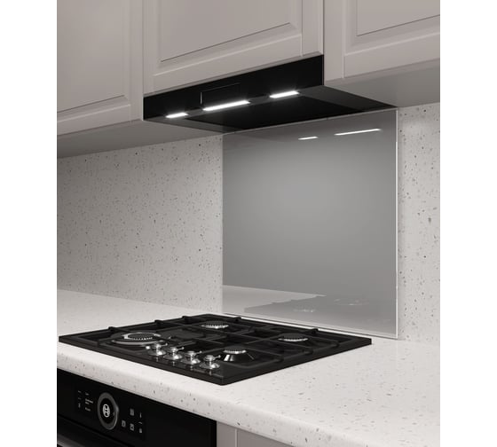 Защитный экран Normand 600х600х4 мм, RAL 9006, из закаленного стекла, на кухонный фартук, для плиты от брызг, 134-207 1