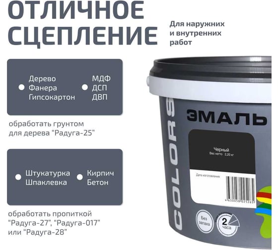 Эмаль акриловая универсальная Радуга ВДАК-220_COLORS_чёрный 9 л 4630058025821