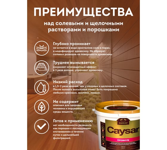 Огнебиозащита для дерева, зимний антисептик Кайсар Премиум 24 кг 486007
