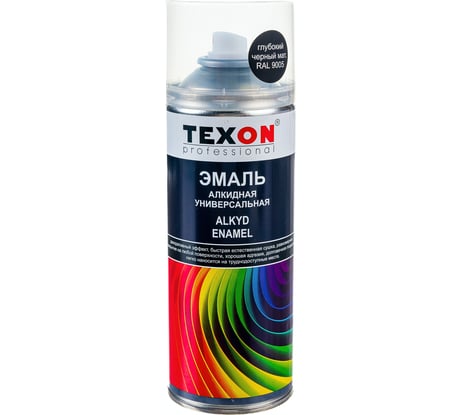 Алкидная эмаль Texon (RAL 9005 глубокий черный; матовый; аэрозоль; 520 мл) ТХ184958