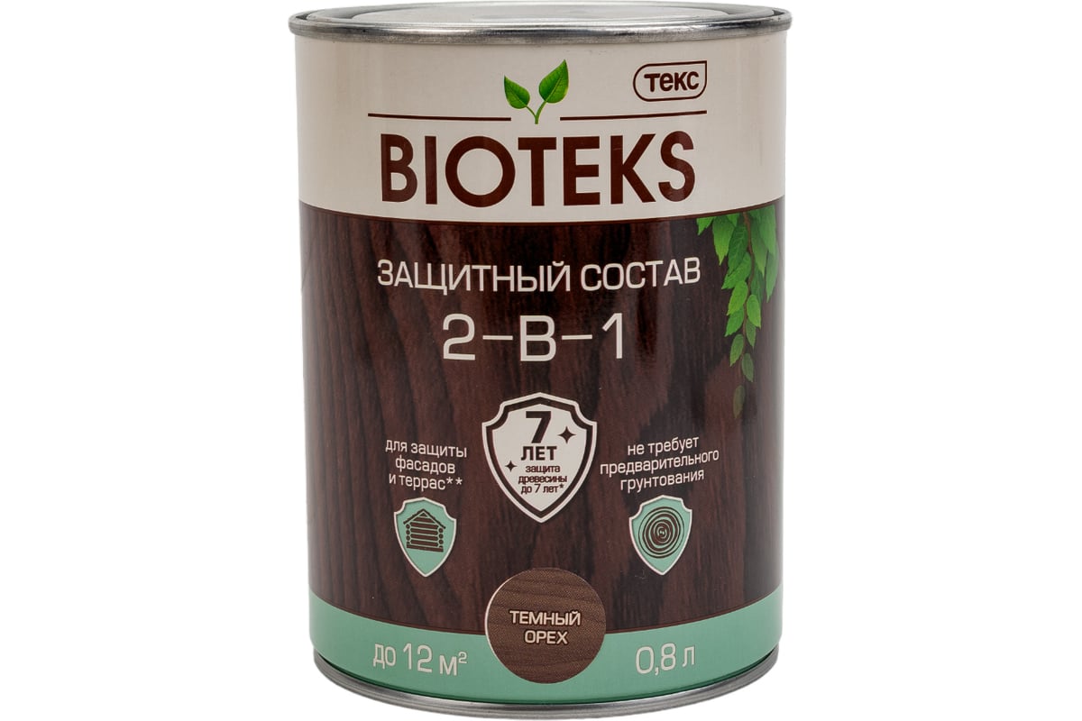 Защитный антисептический состав 2 в 1 ТЕКС Bioteks (темный орех; 0.8 л)  211897