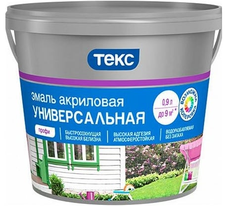 Универсальная акриловая эмаль Текс Профи матовая; база A; 0.9 кг 53965 700011000
