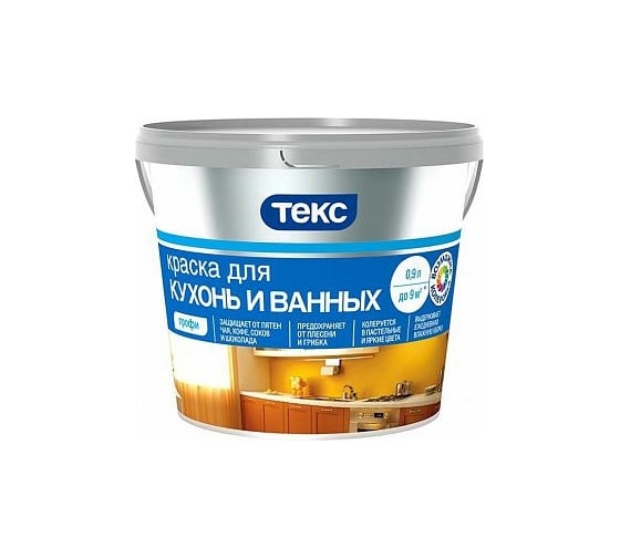 Водно-дисперсионная краска для кухонь и ванных ТЕКС Профи (база D; 0.9 л) 25930