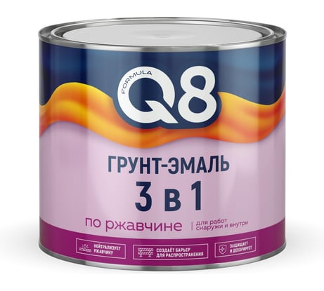 Грунт-эмаль по ржавчине 3 в 1 Formula Q8, полуматовая, 1,8 кг, серая 277230